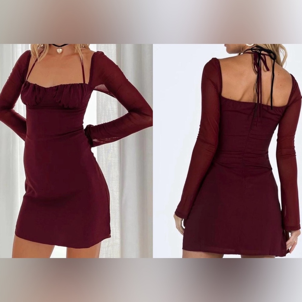 Princess Polly Dyer Sheer Mini Dress Burgandy